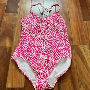 Raisins Pink and White Patterned Womens
 Swim One Piece